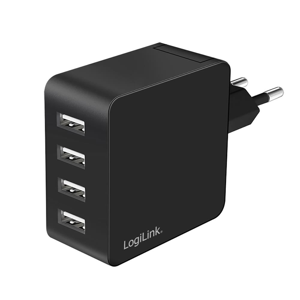 LogiLink 4-fach USB-Steckdosenadapter, 24 W, 4x USB-A, Schwarz