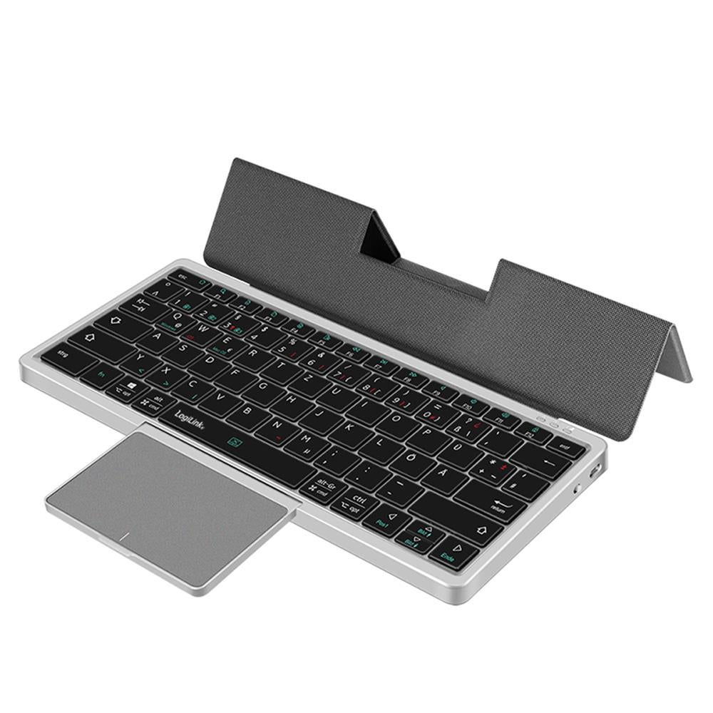 LogiLink Kabellose Multi-Device-Tastatur Bluetooth 5.1 mit Trackpad & Cover, Grau