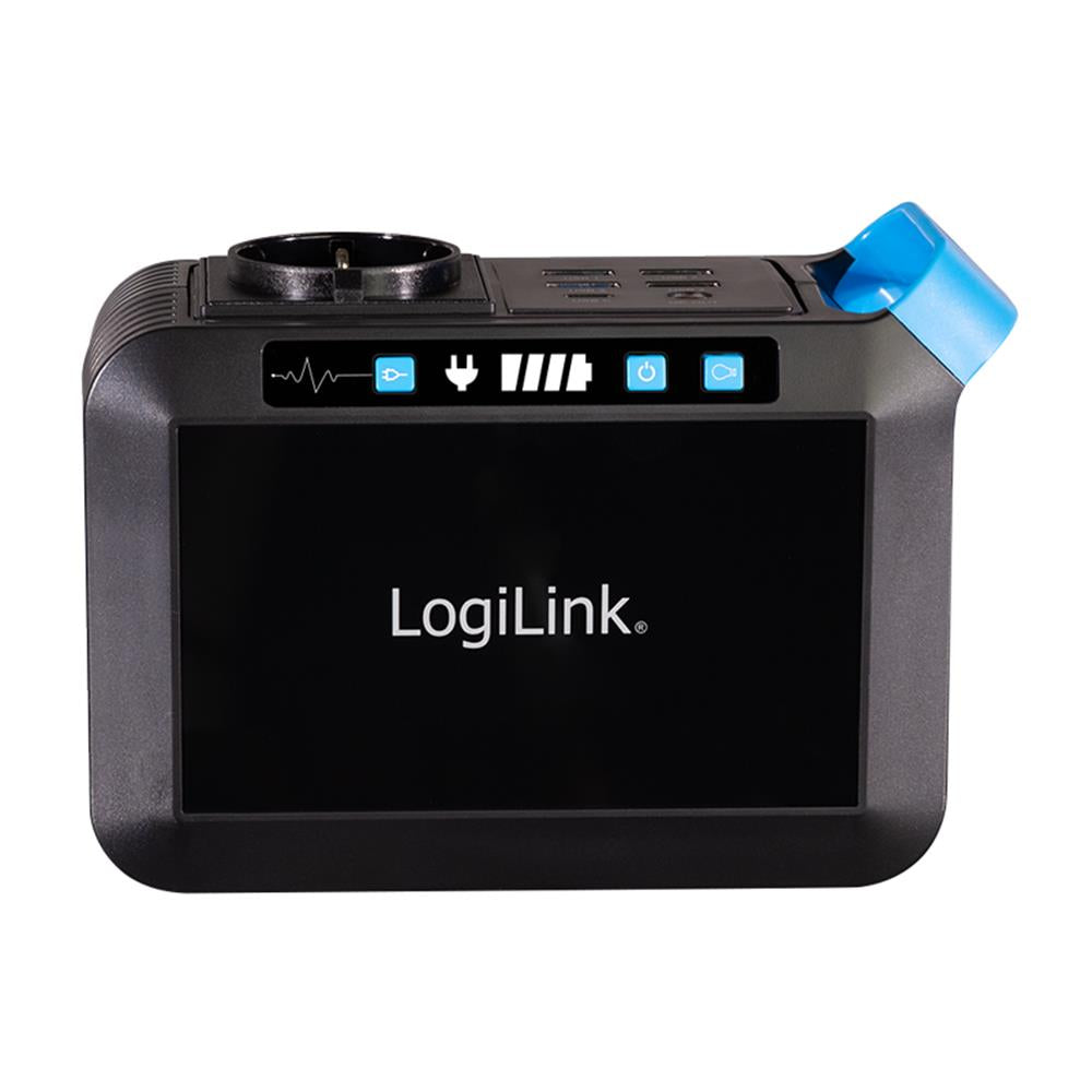 LogiLink Tragbare Powerstation 80 W, 24.000 mAh, 7 Anschlüsse, LED-Licht, Schwarz/Blau