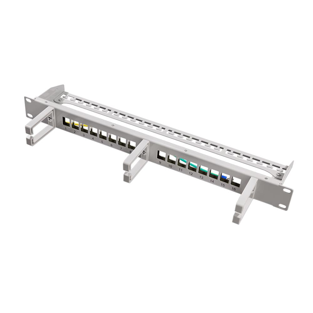 LogiLink 19" Keystone Panel 16-Port – Geschirmt, mit Kabelmanagement-Bügeln