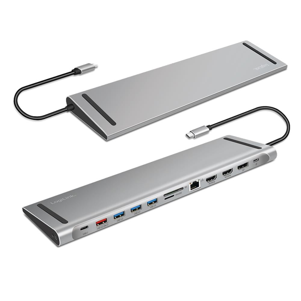 LogiLink USB 3.2 Gen2 Docking-Station – 12-Port, USB-C, PD 100 W, Silber