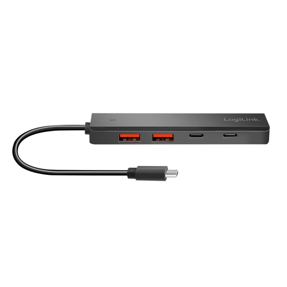 LogiLink Ultra-Slim USB-C-Hub, 4 Ports (2x USB-A, 2x USB-C), Schwarz