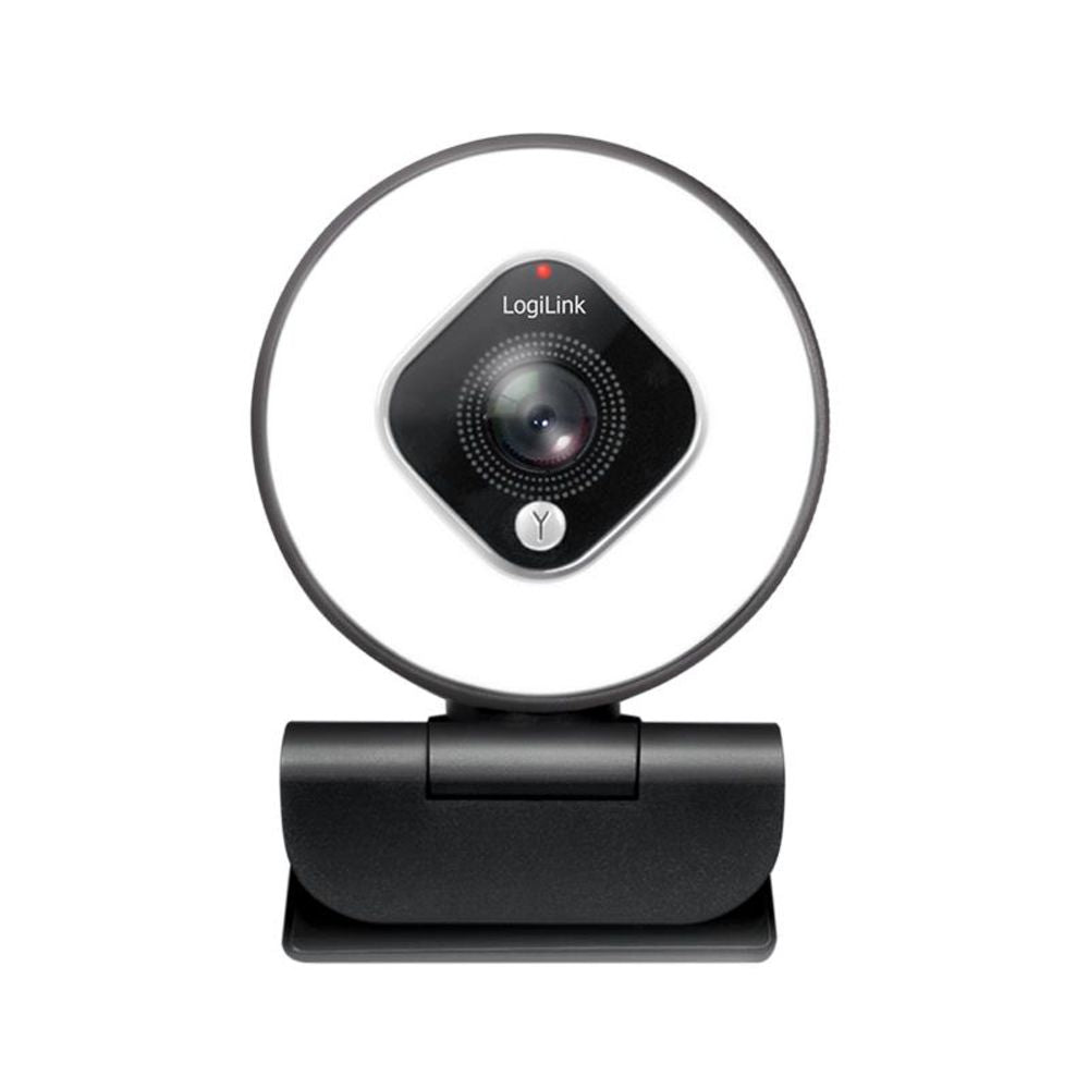 LogiLink Full-HD-USB-Webcam mit Autofokus, Ringlicht & Stativ, 76° Weitwinkel