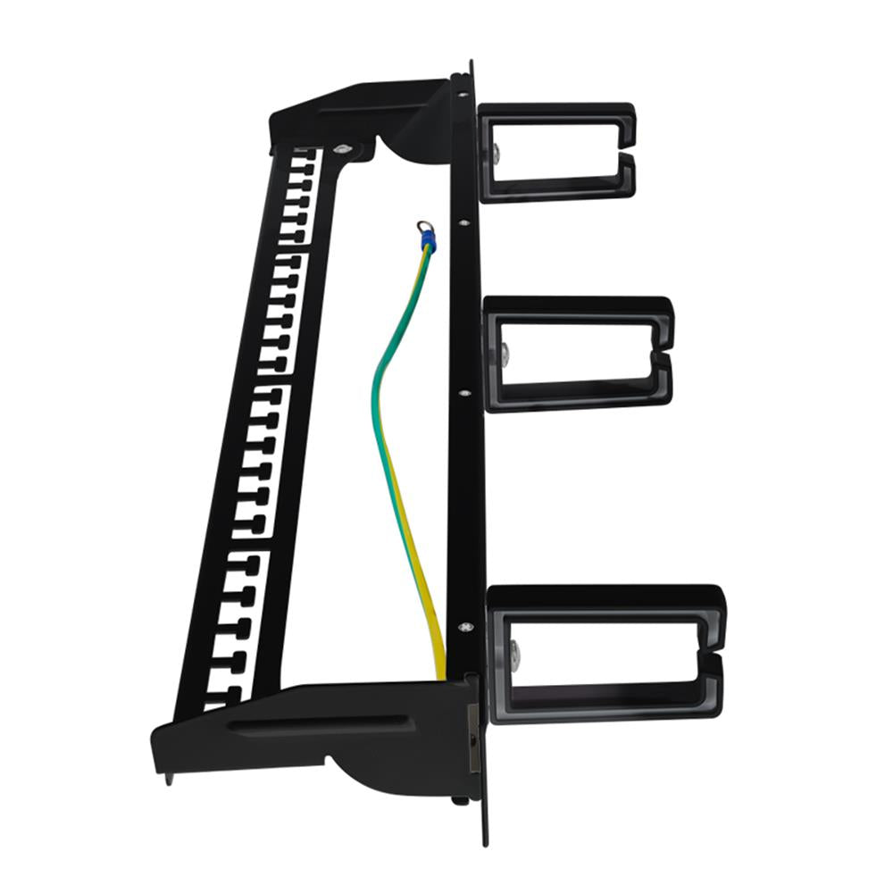 LogiLink 19" Keystone Panel 16-Port – Geschirmt, mit Kabelmanagement-Bügeln, Schwarz