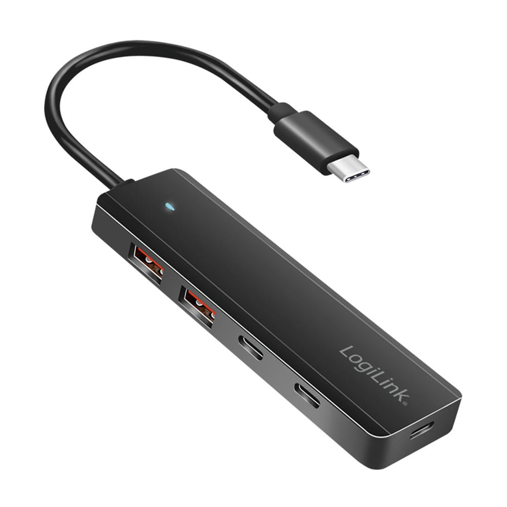 LogiLink Ultra-Slim USB-C-Hub, 4 Ports (2x USB-A, 2x USB-C), Schwarz