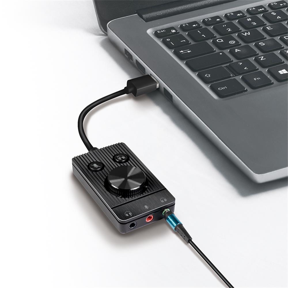 LogiLink USB 2.0-Audio-Adapter mit Lautstärkeregler, 3x 3,5 mm/F, schwarz