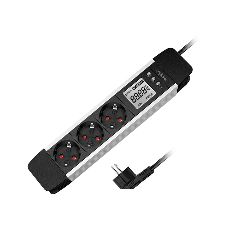 LogiLink 3-fach Steckdosenleiste mit LCD-Display für Energieverbrauch & CO2-Emission