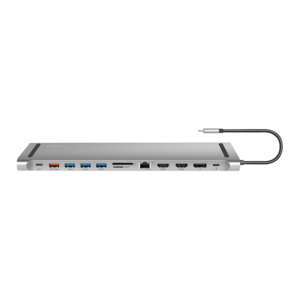 LogiLink USB 3.2 Gen2 Docking-Station – 12-Port, USB-C, PD 100 W, Silber