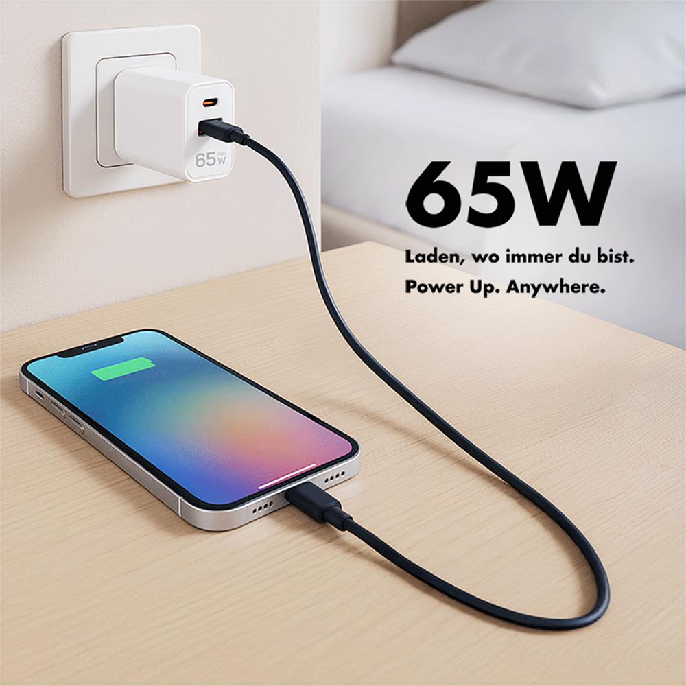 LogiLink Dual-USB Steckdosenadapter, 65 W, GaN, 1x USB-C PD, 1x USB-A QC, Weiß