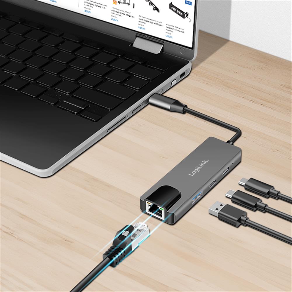 LogiLink USB 3.2 Gen 1 Hub mit 3 Ports & 2,5G Ethernet – Space-Grau
