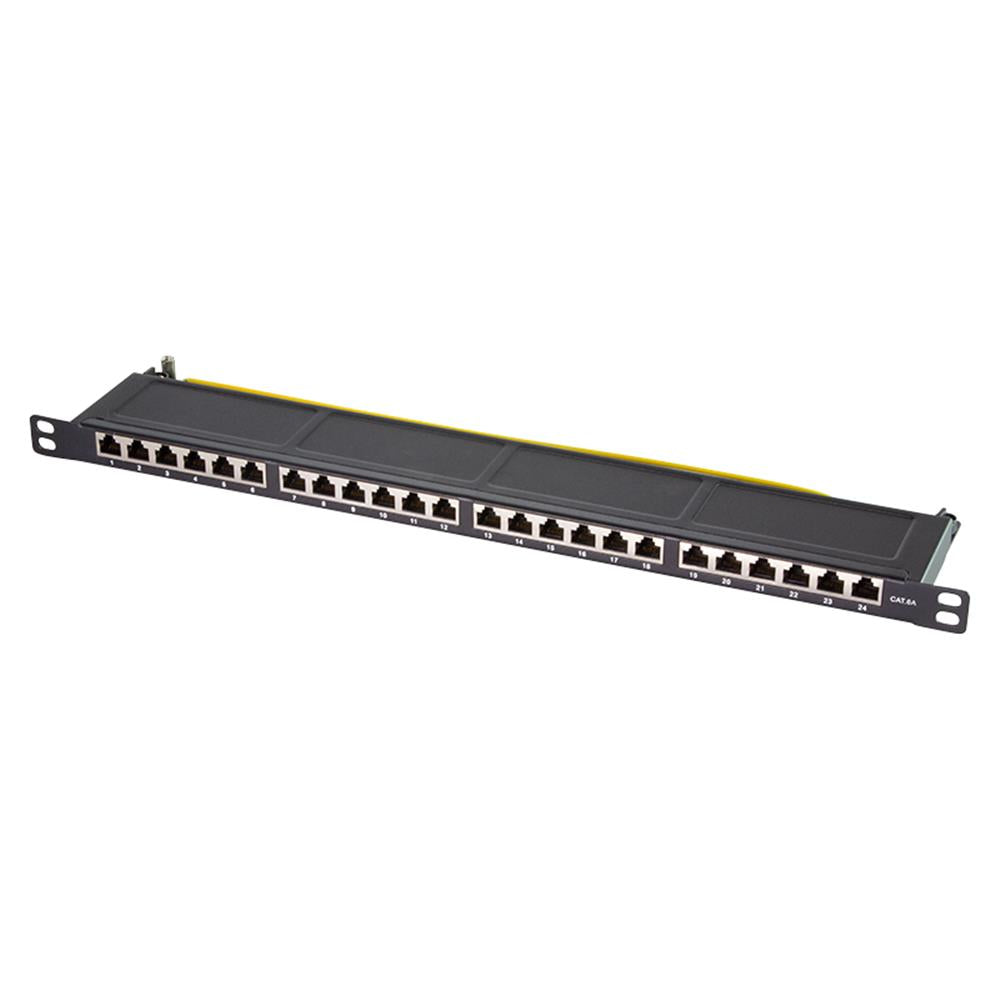 LogiLink Cat.6A Patchpanel 24 Ports – Geschirmt, 19" Einbau, 0,5 HE, Schwarz