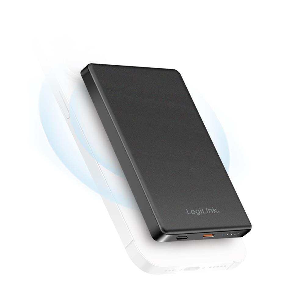 LogiLink Magnetische Powerbank 5.000 mAh, USB-C, PD 15 W, MagSafe-kompatibel, Schwarz
