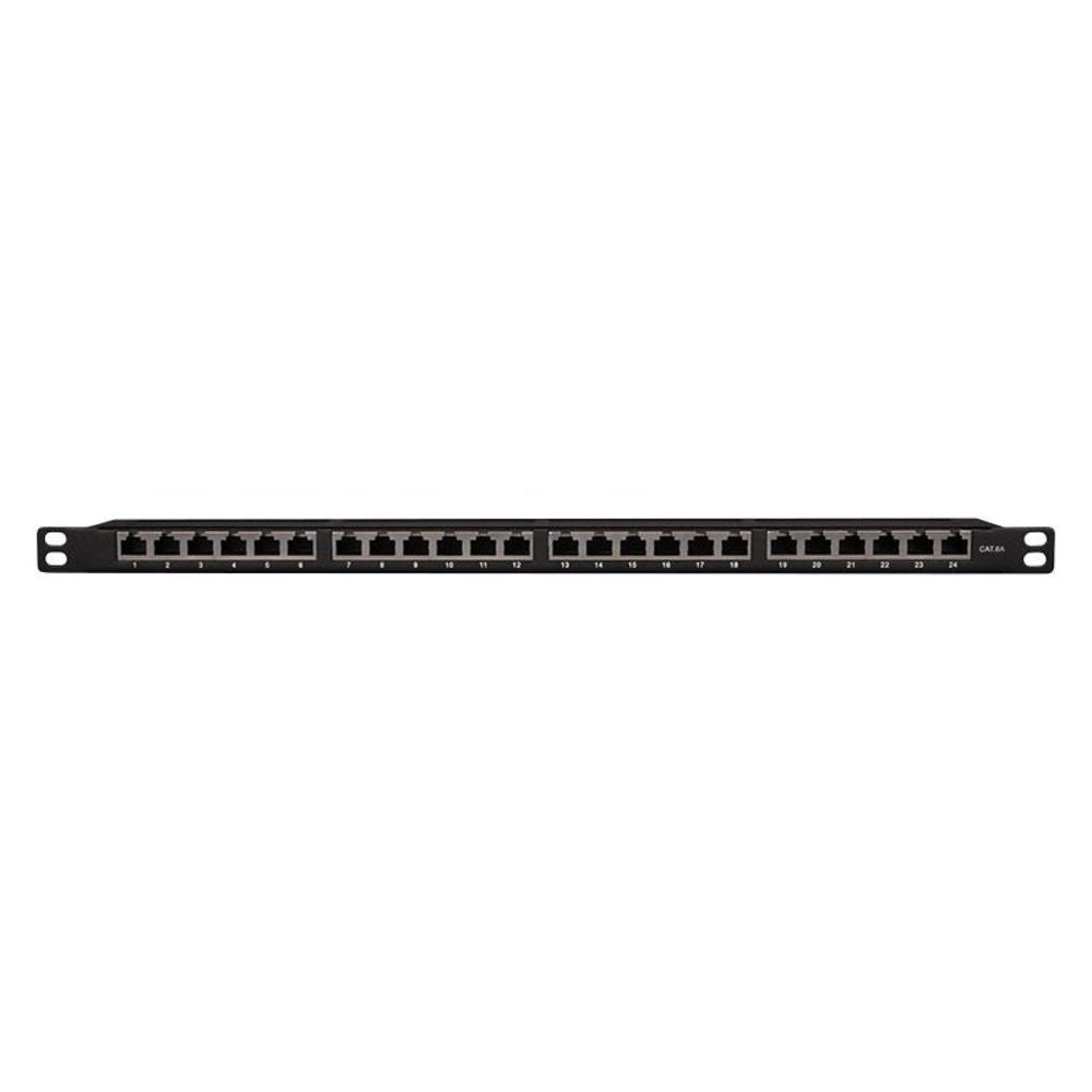 LogiLink Cat.6A Patchpanel 24 Ports – Geschirmt, 19" Einbau, 0,5 HE, Schwarz