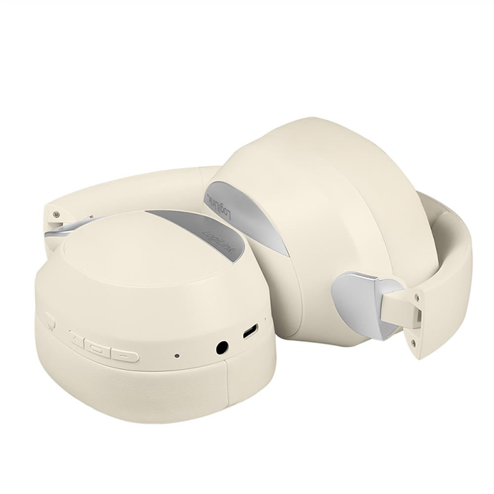 LogiLink Bluetooth 6.0 Sound Wave-Headset mit ANC, 15h Akku, Creme/Silber