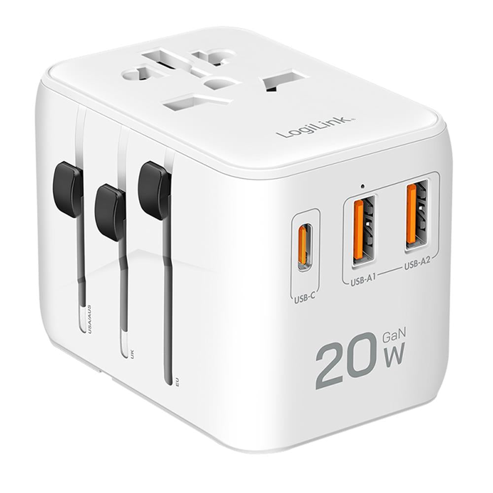 LogiLink Universal-Reisenetzteil 20W PD, 4 Anschlüsse, Weiß