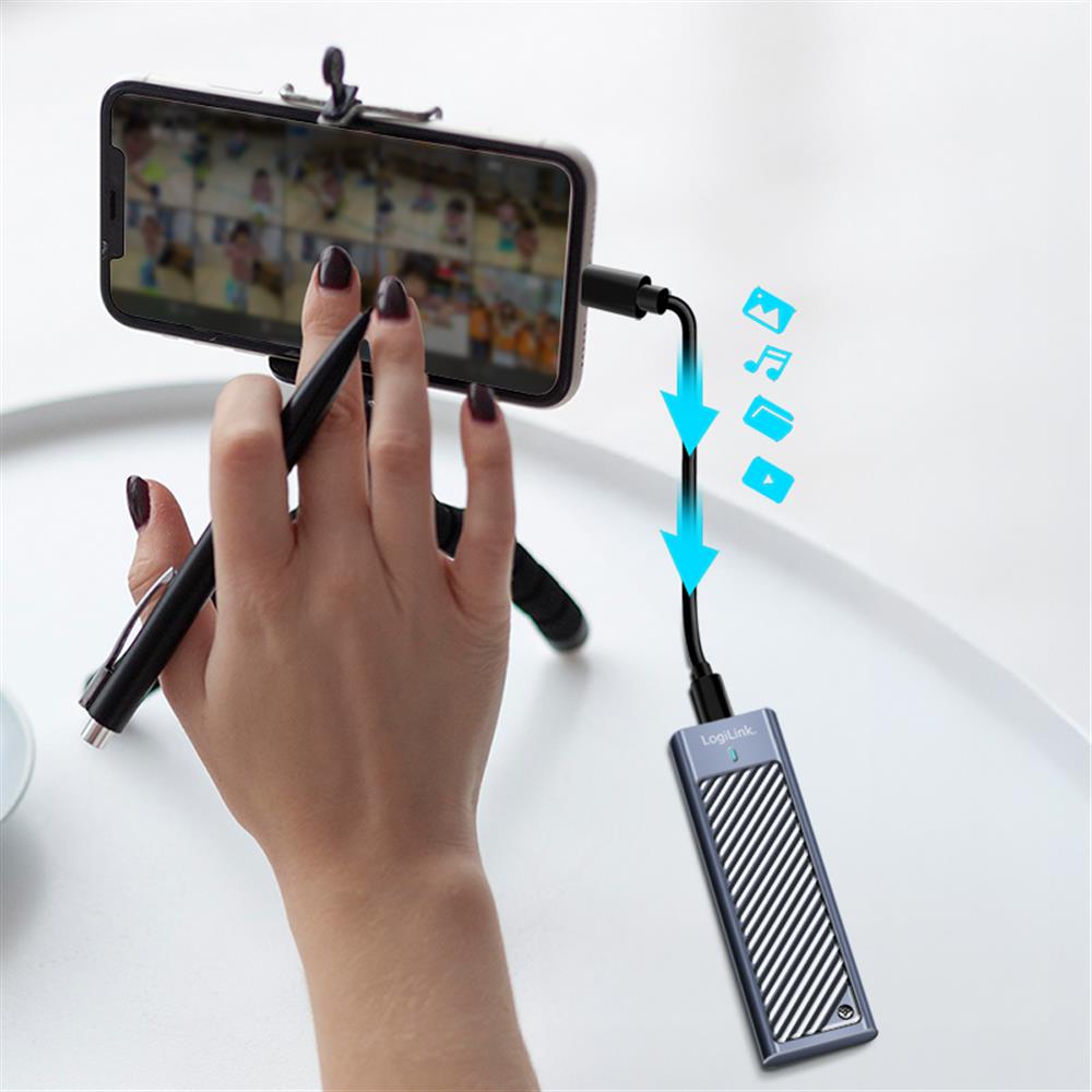 LogiLink USB 3.2 Gen 2x2 SSD-Gehäuse, bis 10 TB, 20 Gbit/s, Spacegrau