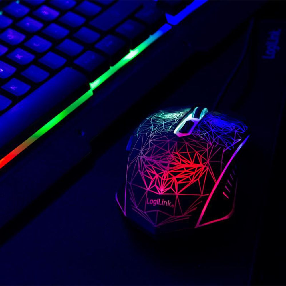 LogiLink Gaming Set: Tastatur Metalloberfläche RGB + Mauspad + Gaming-Maus RGB 2400dpi