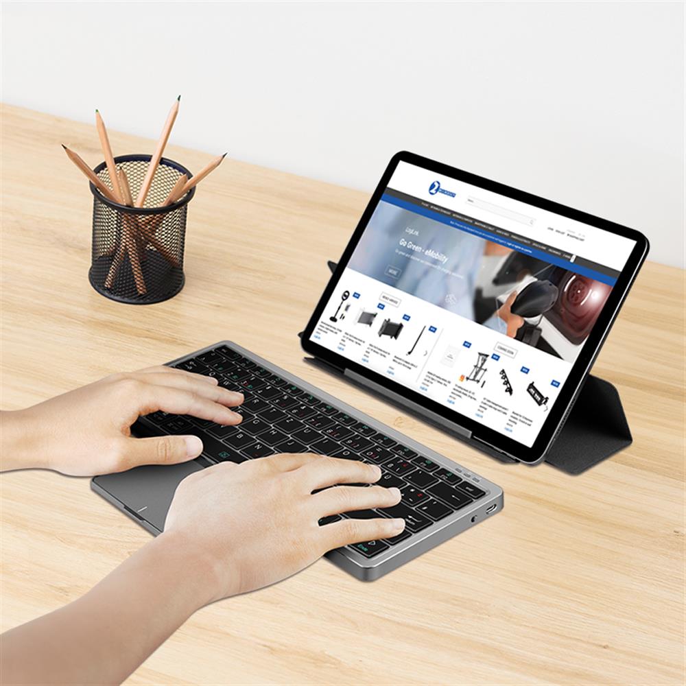 LogiLink Kabellose Multi-Device-Tastatur Bluetooth 5.1 mit Trackpad & Cover, Grau