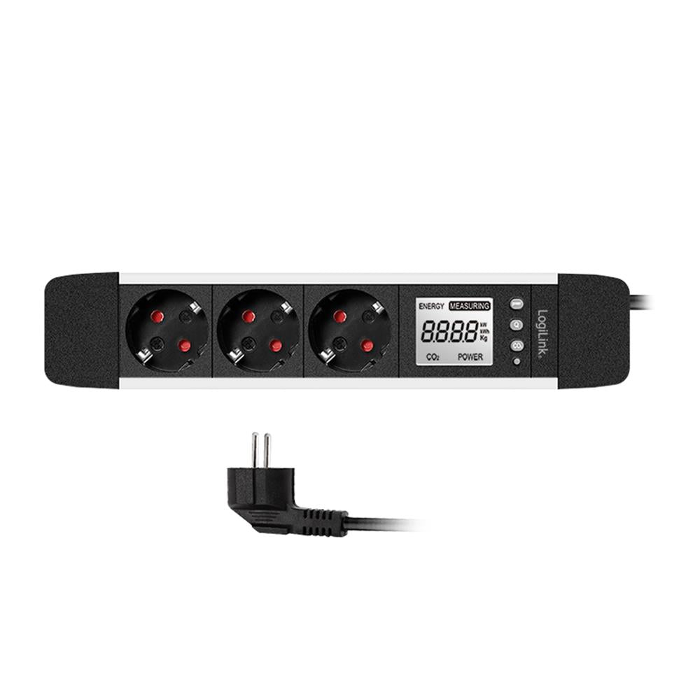 LogiLink 3-fach Steckdosenleiste mit LCD-Display für Energieverbrauch & CO2-Emission