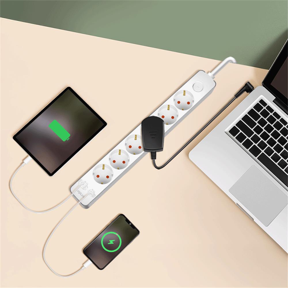 LogiLink Steckdosenleiste 6-fach mit USB-A & USB-C Schnellladefunktion, 1,4 m, Weiß