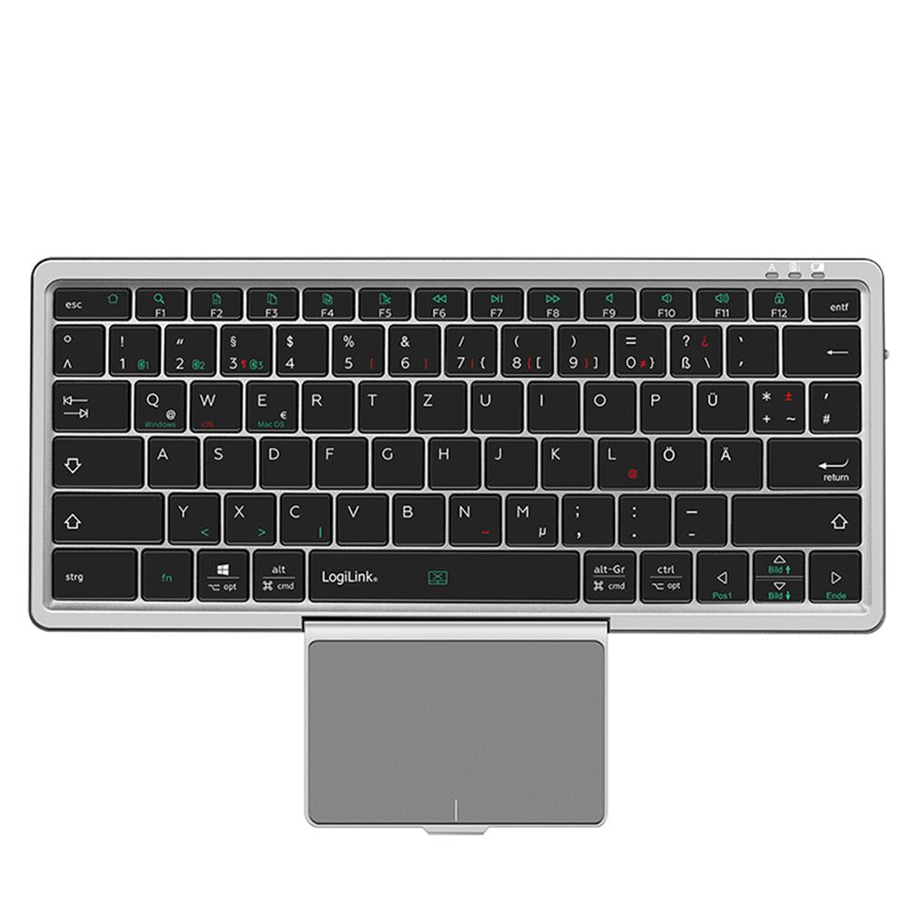 LogiLink Kabellose Multi-Device-Tastatur Bluetooth 5.1 mit Trackpad & Cover, Grau