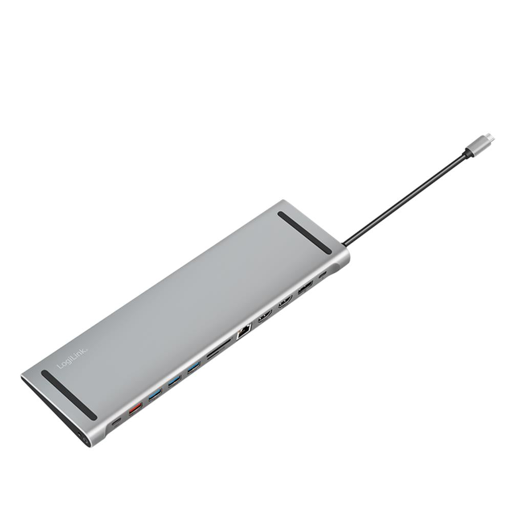 LogiLink USB 3.2 Gen2 Docking-Station – 12-Port, USB-C, PD 100 W, Silber