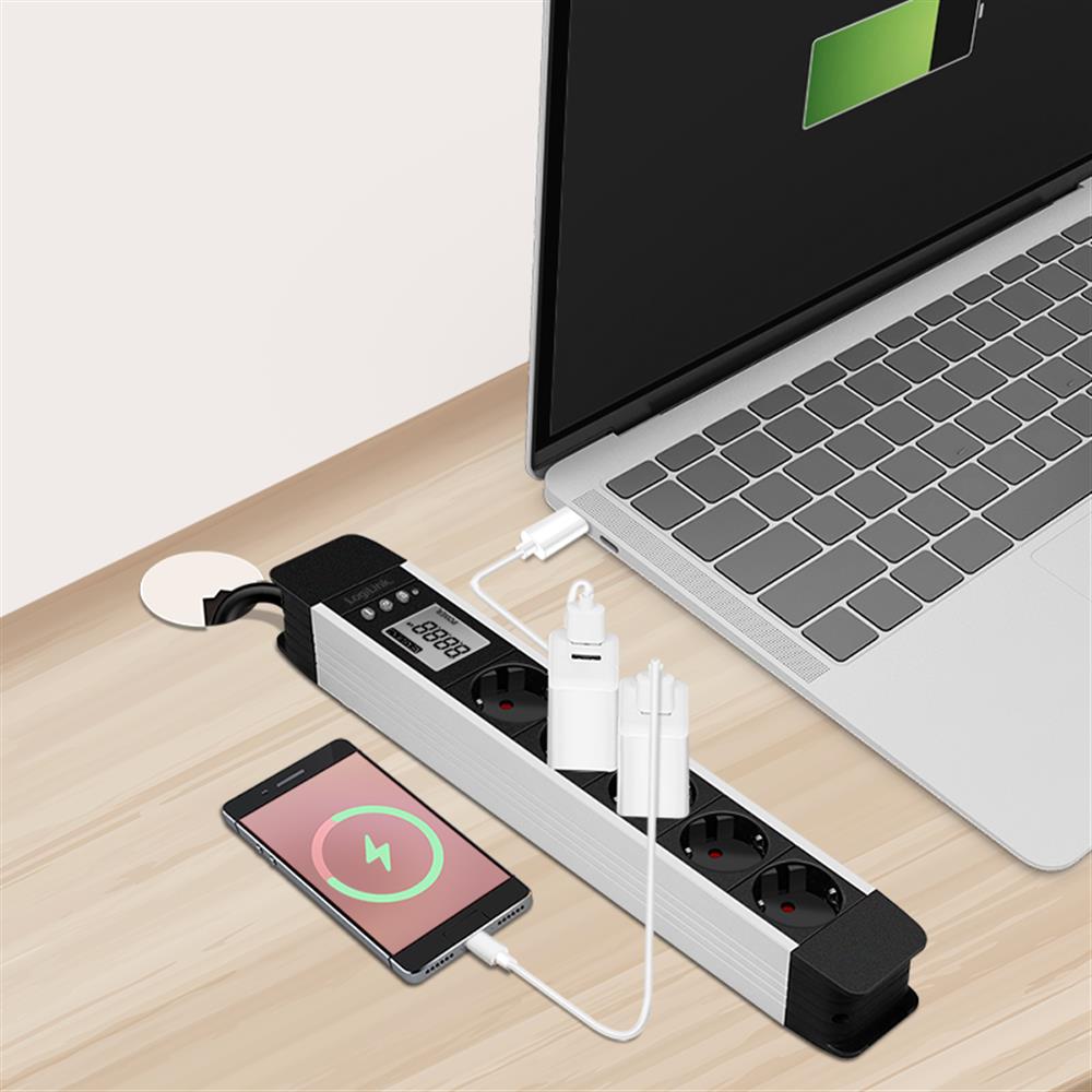 LogiLink 5-fach Steckdosenleiste mit LCD-Display für Energieverbrauch & CO₂-Emission