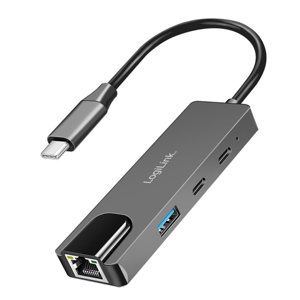 LogiLink USB 3.2 Gen 1 Hub mit 3 Ports & 2,5G Ethernet – Space-Grau