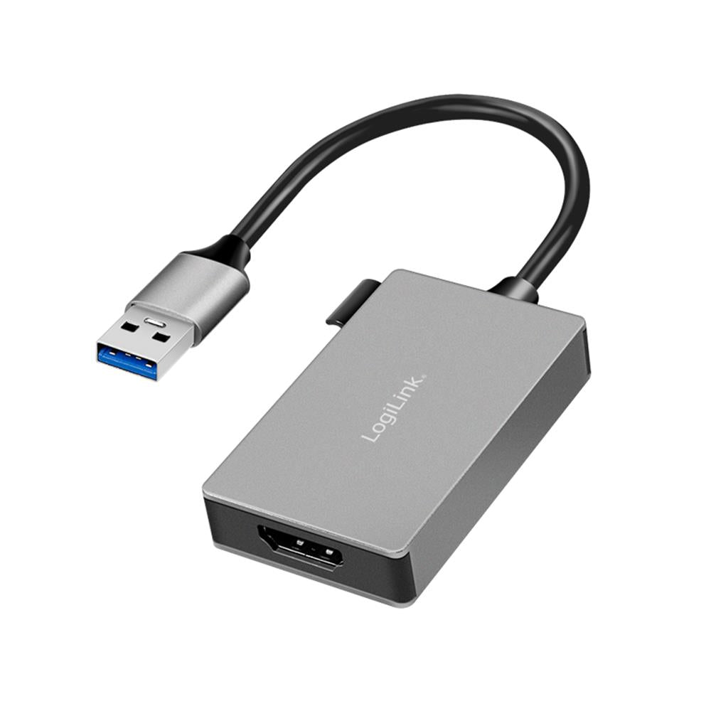 LogiLink USB 3.0 Adapter USB-A zu HDMI – Full HD 1080p, 0,15 m, Grau