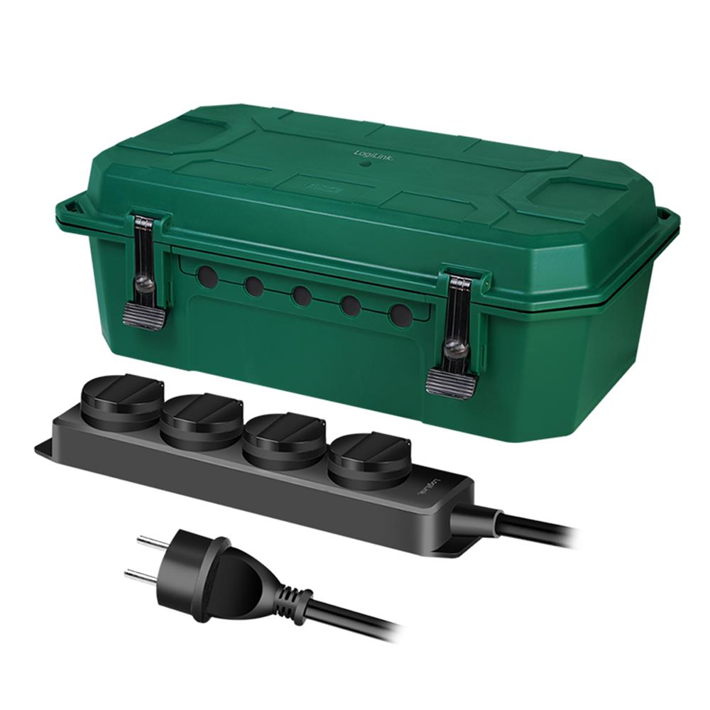 LogiLink Kabel-Schutzbox mit 4-fach Steckdosenleiste, Outdoor, IP54, Grün