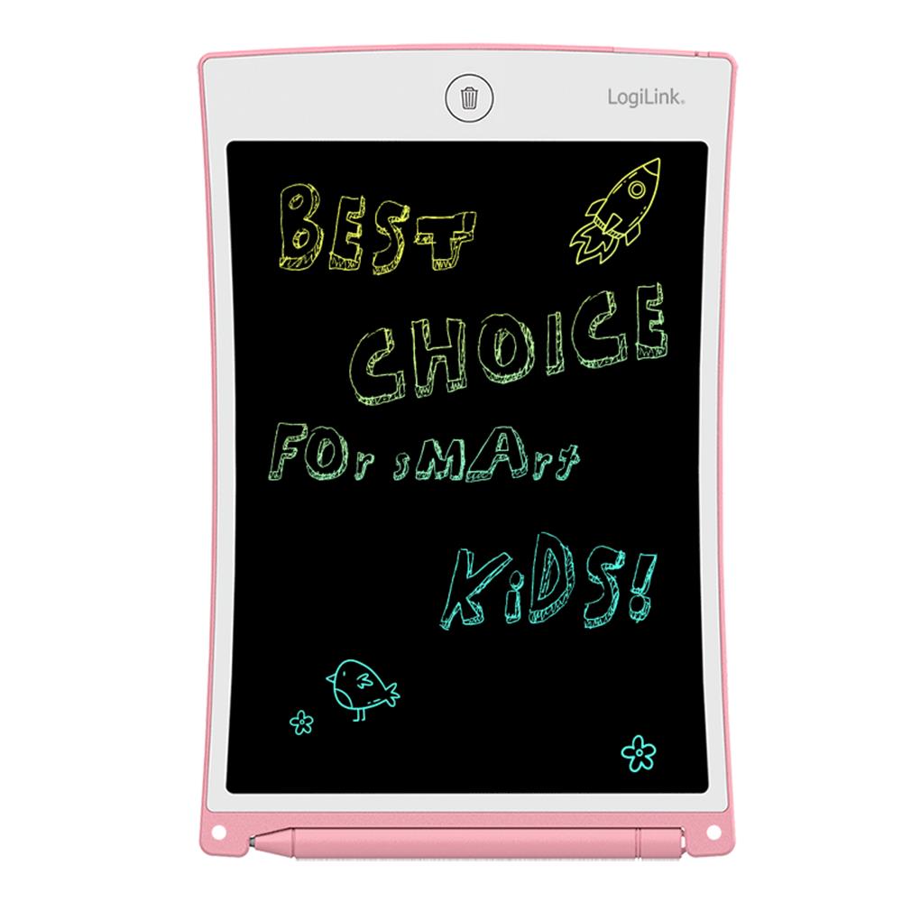 LogiLink LCD-Kinderschreibtafel 8,5" – Löschbar, augenschonend, pink, ideal für Kinder