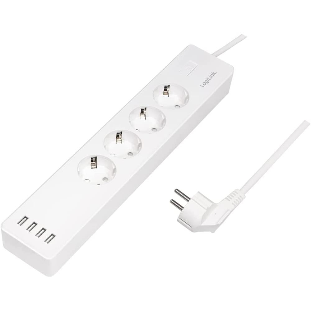 LogiLink Smart Home Wi-Fi Smart Steckdosenleiste 4-fach mit 4x USB-A, Tuya kompatibel