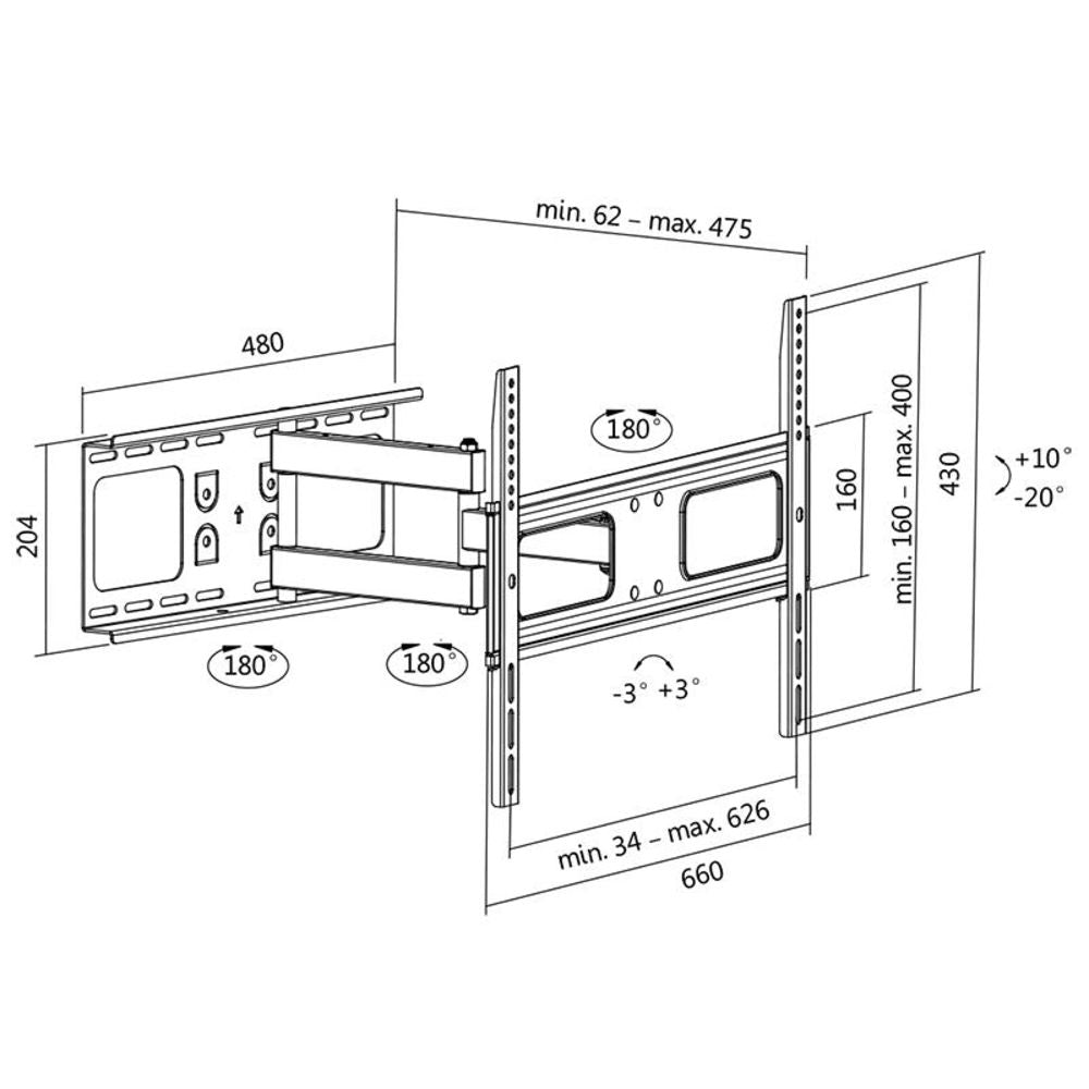 LogiLink TV-Wandhalterung 37–70" neigbar schwenkbar max. 50 kg Schwarz