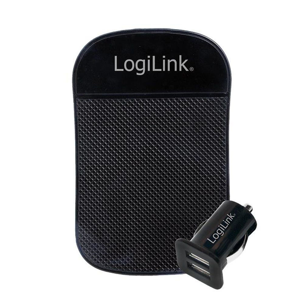 LogiLink Kfz Adapter 2x USB 10.5W + Antirutschmatte + Kabel USB-A Micro-B USB-C