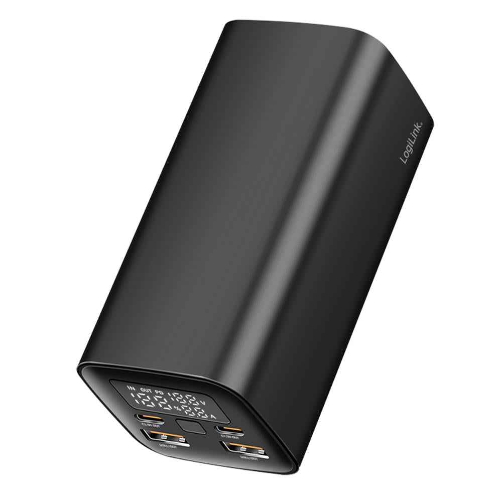 LogiLink Powerbank 20.000 mAh, QC 3.0 & PD 3.0, 65 W Schnellladen, Schwarz