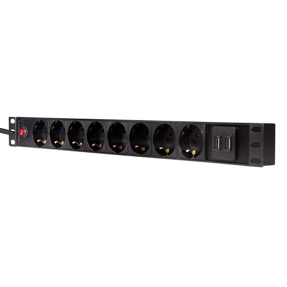 LogiLink Professional 19" PDU Steckdosenleiste 8 x CEE7/3 Dose + 2 x USB