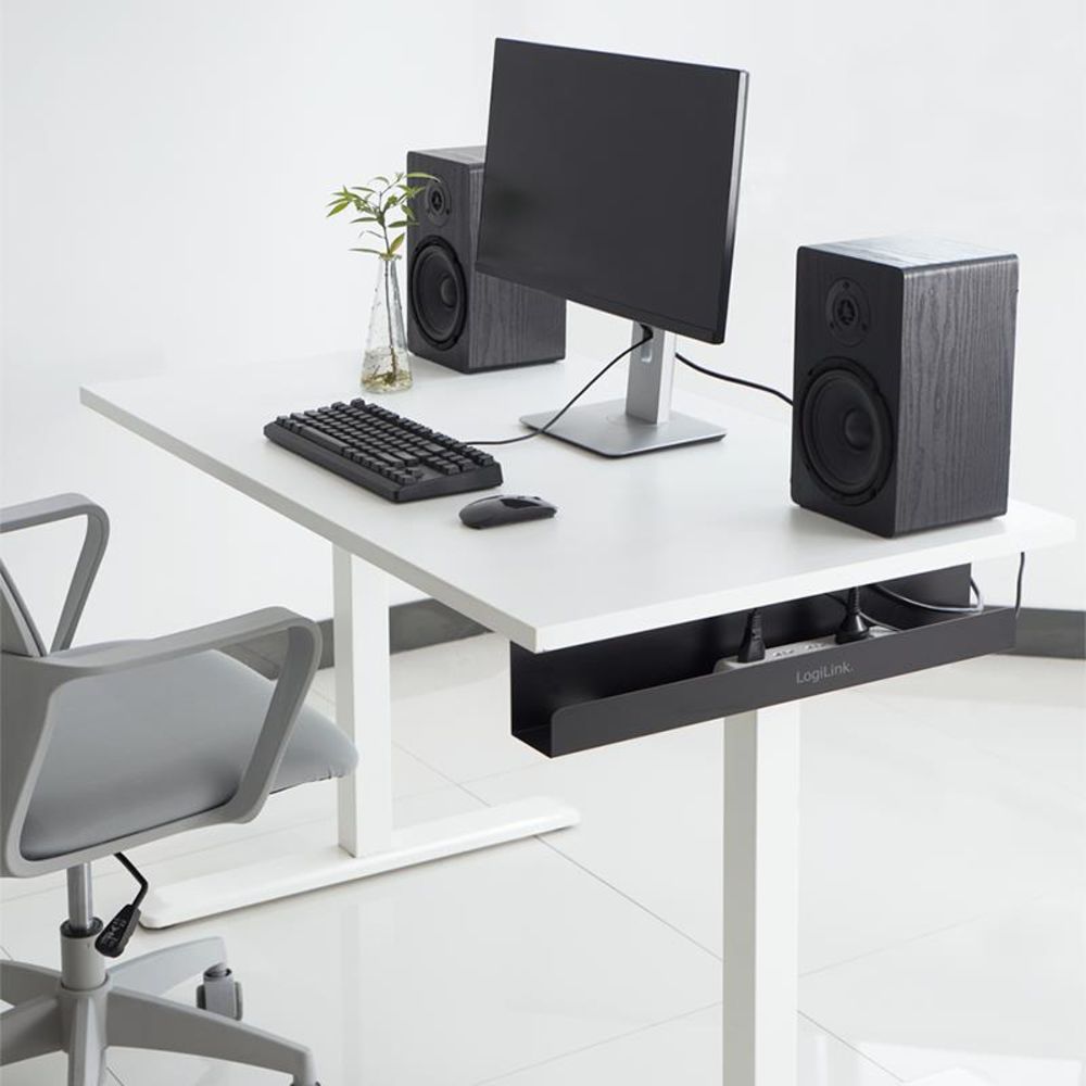 LogiLink Kabelrinnen-Organizer für Untertischmontage, Metall, schwarz