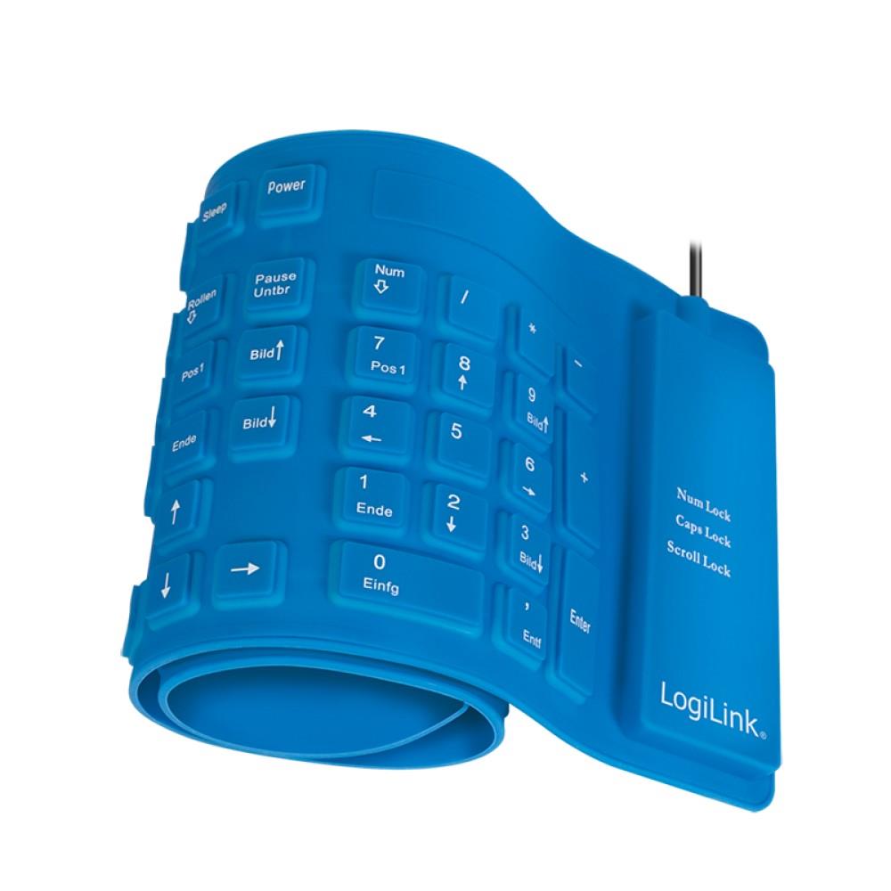 LogiLink Tastatur Flexibel Wasserfest USB PS/2 blau