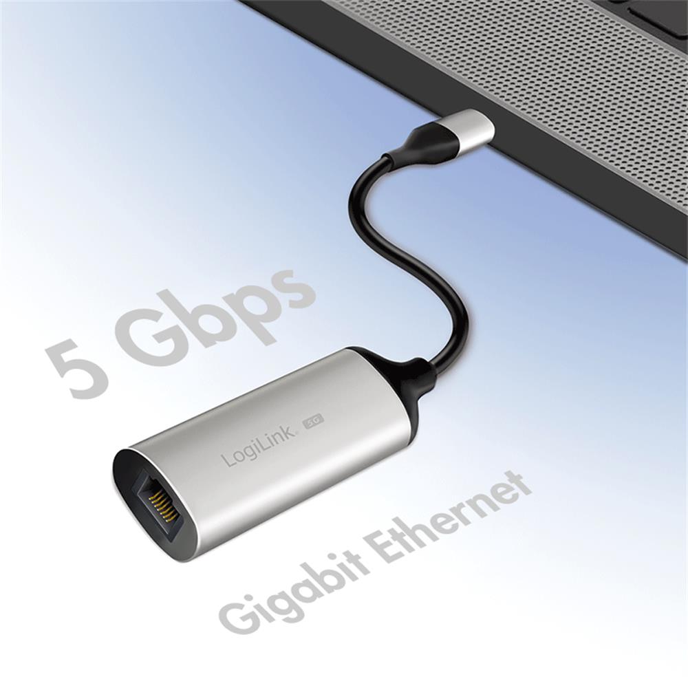 LogiLink USB-C zu RJ45 5G Ethernet Adapter – Aluminium, 5 Gbit/s, Full Duplex