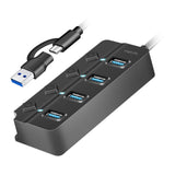 LogiLink USB 3.2 Gen1 Hub, 4 Ports mit Ein-/Aus-Schalter, Schwarz