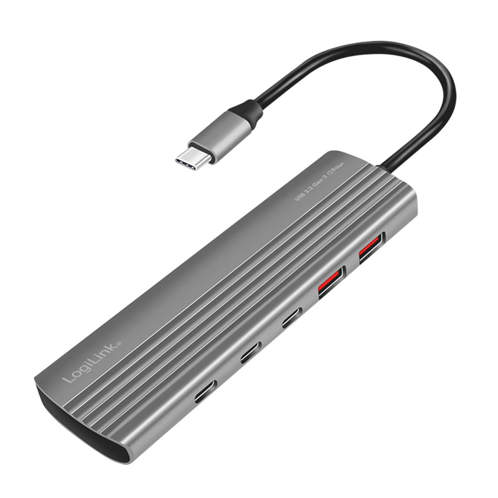 LogiLink Ultra-Slim USB 3.2 Gen2 Hub, 10 Ports, PD 100 W, Space Grau