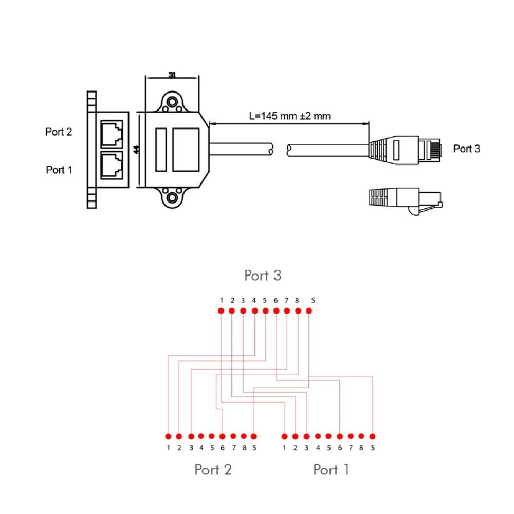 LogiLink T-Adapter RJ45 Stecker 2x RJ45 Buchse ISDN geschirmt 15cm Metallgehäuse Anschlussadapter