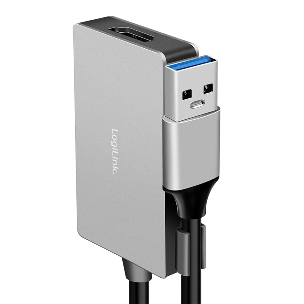 LogiLink USB 3.0 Adapter USB-A zu HDMI – Full HD 1080p, 0,15 m, Grau