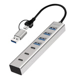 LogiLink USB 3.0 Hub, 7 Ports (4x USB-A, 3x USB-C), 2-in-1 Kabel, Silber