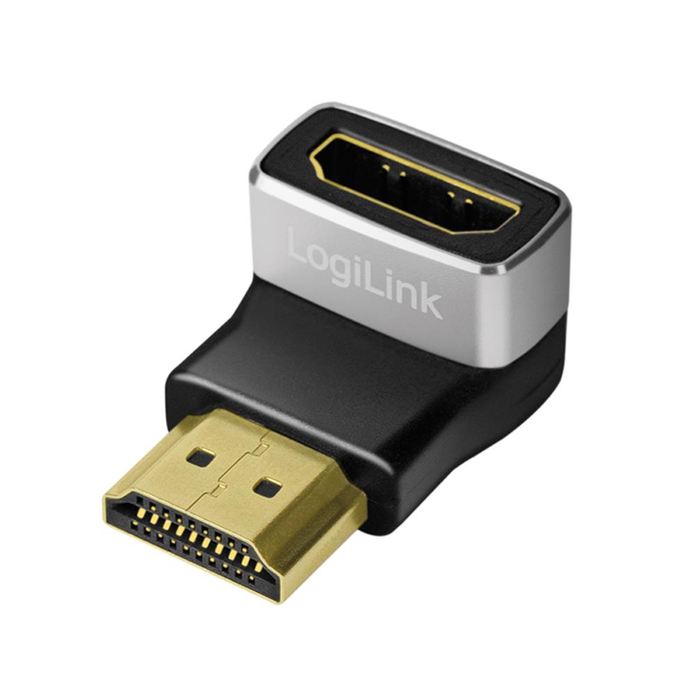 LogiLink HDMI-Adapter, A/M zu A/F, 90° gewinkelt, 8K/60 Hz, schwarz/grau