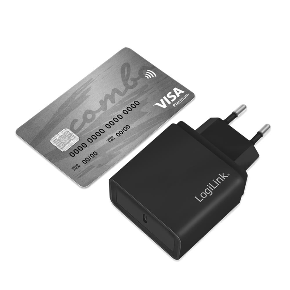 LogiLink Steckdosenadapter mit USB-C Power-Delivery, 18W, Schwarz