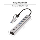 LogiLink USB 3.0 Hub, 7 Ports (4x USB-A, 3x USB-C), 2-in-1 Kabel, Silber