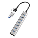 LogiLink USB 3.0 Hub, 7 Ports, 2-in-1 Kabel, 5 Gbit/s, Silber
