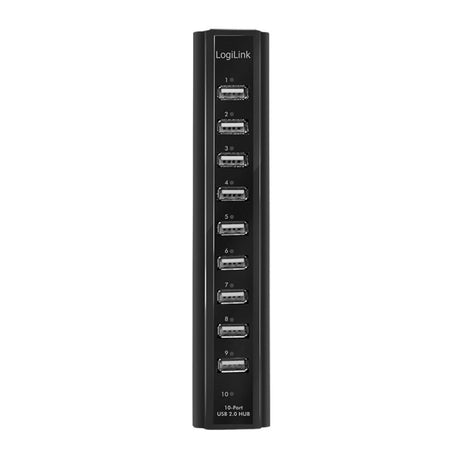 LogiLink USB 2.0 Hub 10-Port mit Netzteil aktiv schwarz