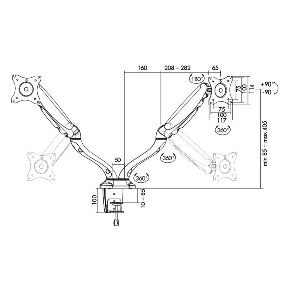 LogiLink 2-fach Monitorhalterung für 13–27" aus Stahl mit Gasdruckfeder in Schwarz VESA